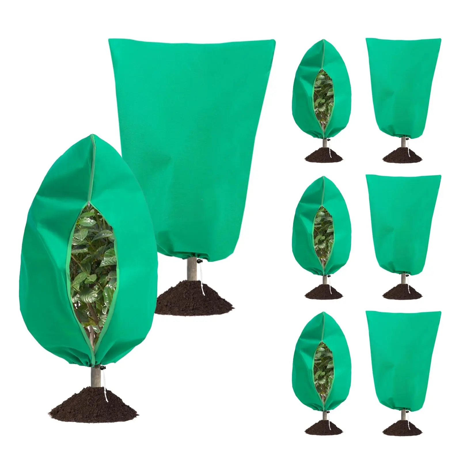 Plant cover for frost protection, 47.24 inches x70.87 inches (about 80.0 cm x 119.9 cm), with zipper and drawstring, frost blanket, winter cold weather plant protection jacket, suitable for outdoor potted plants and shrubs, from freezing animals, green.