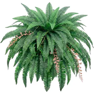 49" Artificial Boston Fern Bush with 98 Fronds, Large Artificial Ferns for Outdoors, Faux Ferns Artificial Boston Ferns for Outdoor Planter Indoor  Garden Porch Decor
