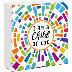 I am a Child of God Wood Box Block Sign, Christian Desk Wooden Box Decor for Kids, Inspirational Bible Verse Wood Sign, Religious Scripture Wooden Signs for Nursery Bedroom Classroom Desk Wall Decor 5x5 inch