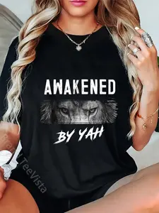100% Cotton Unisex Awakened By Yah Hebrew Israelite Lion of Judah Jewish T-Shirt