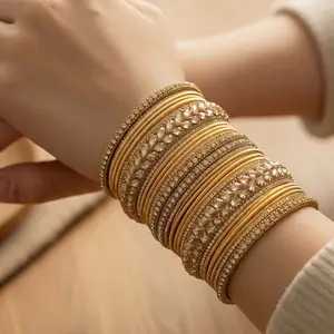 Gold Color Metal Bangle size 2.10 Set (26 Pieces) – Indian Bridal Churiyan Chudiyan Jewelry