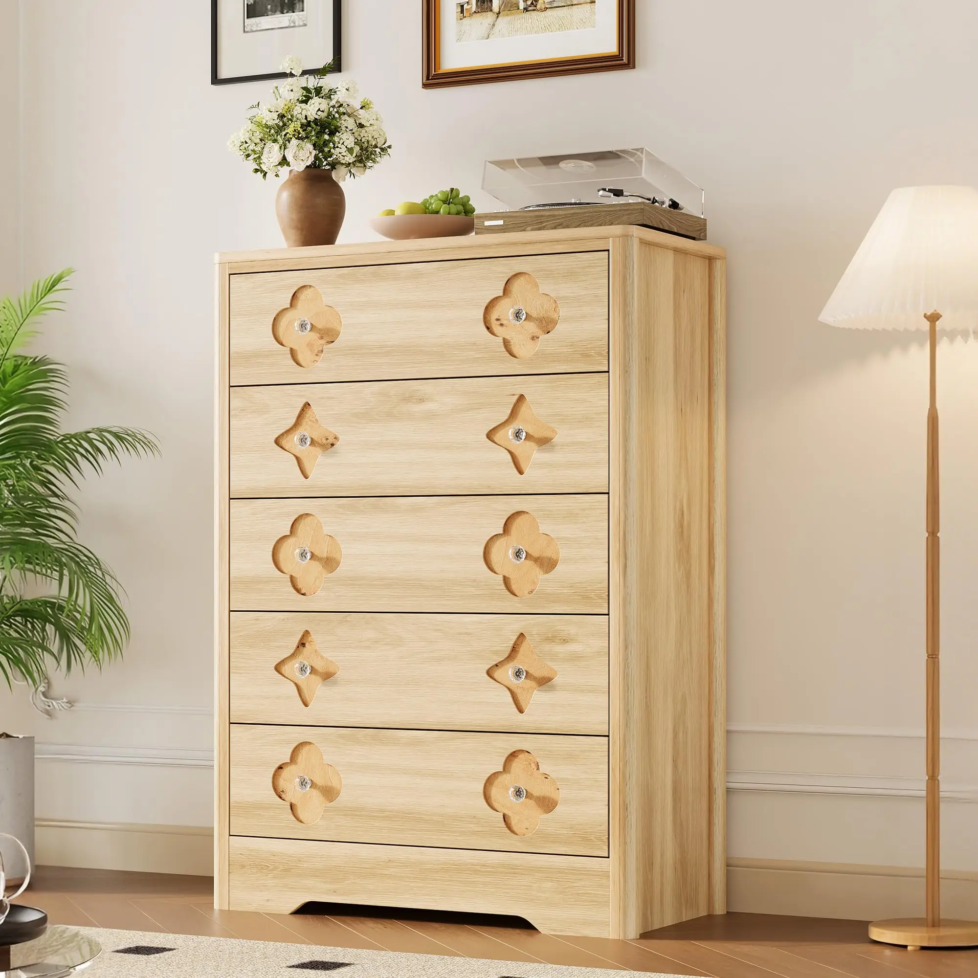 Garvee 5 Drawer Tall Dresser for Bedroom, 45'' Boho Chest of Drawers ...