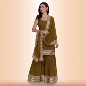 Chiro's By Jigyasa Elegant Garara Set with Gold Accent - Henna Green