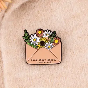 2pcs Survival Flower Envelope Enamel Pin - Zinc Alloy Lapel Brooch with Sunflower & Daisy for Backpacks, Accessories