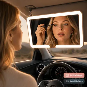 HD Glass Car Sun Visor Makeup Mirror, Rechargeable Tri-Color LED Light, Touch Control, Magnetic Design, Universal Auto Interior Accessory