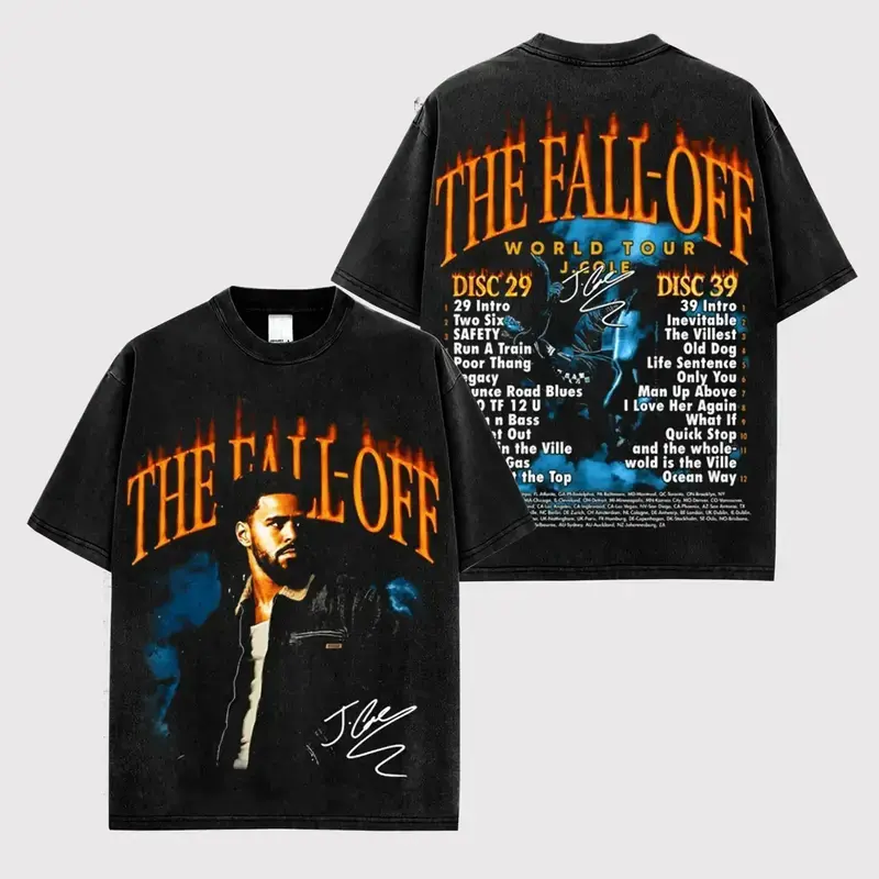 Vintage The Fall Off Tour Shirt, Two-Sided Hip Hop Tracklist Graphic Tee, Oversized Washed Unisex Rap Music T-Shirt