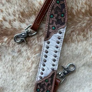 Genuine White Hair On Western Leather Wither Strap for Breast Collar