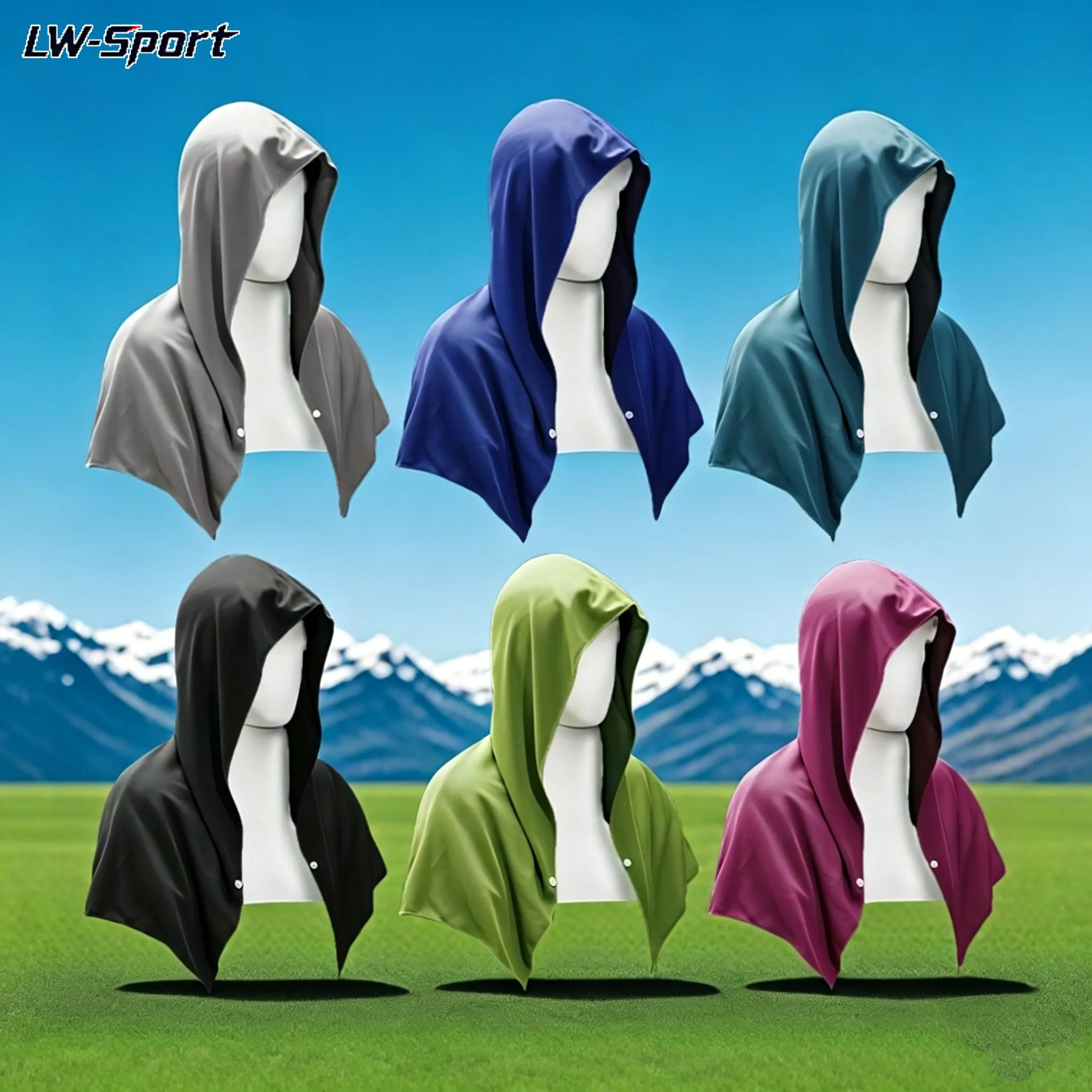 2Pcs UPF 50+ UV Protection Hooded Cooling Towel, Breathable Quick Dry Ice Silk Button Closure Hoodie Scarf, Lightweight Multi-Purpose Sun Shade for Golf Tennis Cycling Hiking Beach Outdoor Men Women
