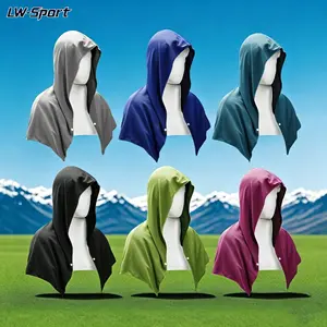 2Pcs UPF 50+ UV Protection Hooded Cooling Towel, Breathable Quick Dry Ice Silk Button Closure Hoodie Scarf, Lightweight Multi-Purpose Sun Shade for Golf Tennis Cycling Hiking Beach Outdoor Men Women