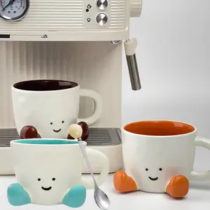 1pc Cute Feet Ceramic Mug with Spoon - Wide Mouth Cup, Pastel colors- Ideal for Coffee, Tea, Office, Home, Birthday & Holiday Gifts - Ceramic Cup, Coffee Mug, Office Drinkware, Playful Kitchenware, Safe Drinkware