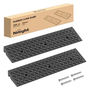 2.4Inch Rise Curb Ramps, Heavy Duty Rubber Driveway Threshold Shed Ramp for Sidewalk Cars Lawn Mower Wheelchairs Motorcycles, 3300lbs Load Capacity (Pair)