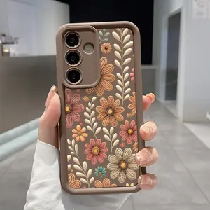 Phone Case for Samsung Galaxy S26 Ultra S24 Plus S25 S22 S23+ Vintage Floral Pattern Shockproof Silicone TPU Bumper Drop Protection Cover Smartphone Casing