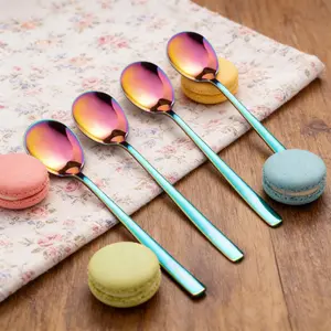 4pcs Aesthetic Rainbow Spoon Set, 304 Stainless Steel Coffee & Dessert Spoons, High Durability Kitchen Utensils, Colorful Mirror Polished Culinary Cutlery, Modern Party & Home Cafe Accessories