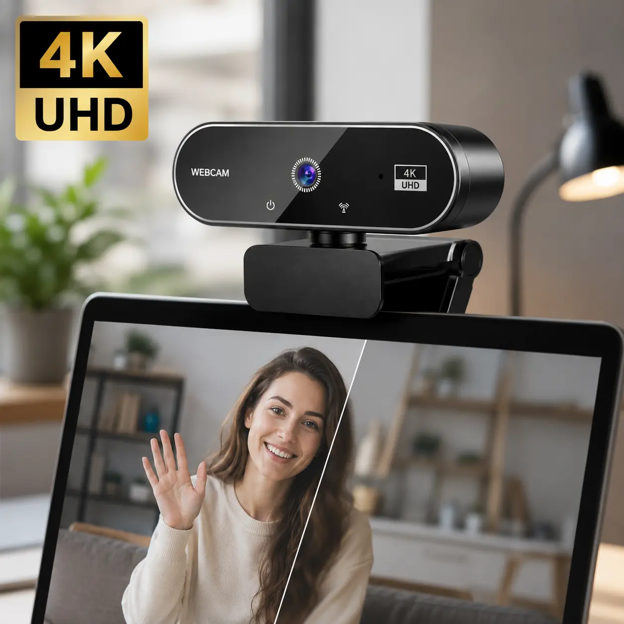 4K Ultra HD Webcam, Auto Focus USB Camera with 1080P 60FPS, Built-in Microphone & Automatic Light Correction, Webcam for Zoom, Teams, Video Calls, Online Classes & Gaming