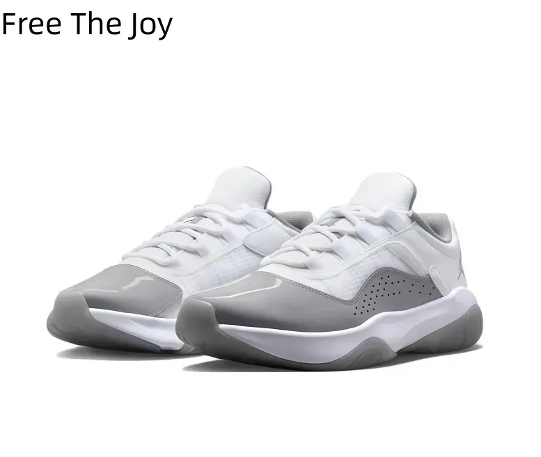 Low Top Sports Sneakers Unisex White Gray Mesh Leather Upper Shock Absorbing Flexible Outsole Breathable Anti Slip Running Basketball Shoes