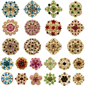 24Pcs Flower Brooches Pins for Rhinestone Corsage Pin For DIY Bridal Wedding