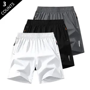 Men's 3pcs Gym Shorts Quick Dry Breathable Sports Shorts With Zipper Pockets Training Running Workout Shorts Fitness Gear