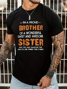 Men's "Brother and Sister" T-shirt, crew neck casual wear, spring/summer style