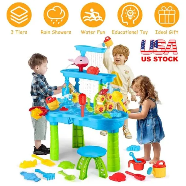 Kid Sand Water Table Toddler Water Activity Table Rain Showers Play Table Toy for 3-6 Years Old Sensory Exercise Friendship Building
