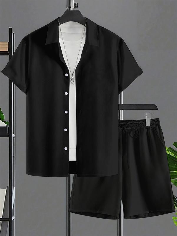 Plus Size Men's Short Sleeve Suit 2pcs Fashion Summer Sportswear Casual Suit with Solid Color Shorts for Comfortable Wear