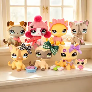 7PC Mini Pet Shop Shorthair Cats Animal Bobble Head Figures with accessories Toy Collectable Gift Set for Kids Boys Girls Birthday Gift