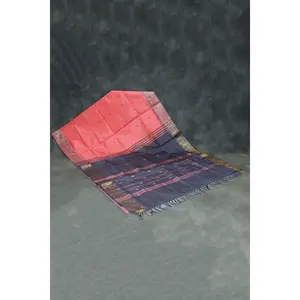 Vaazhai Naar (Banana Pith) Saree with Zari Design Border and All-Over Butta - Dark Peach