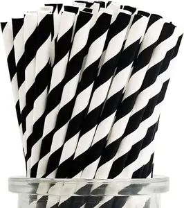 Pack of 100 Premium & Extra Durable White & Black Stripes Paper Straws Perfect for Holloween Parties, Celebrations, Everyday Use, Disposable Black Striped Paper Drinking Straws