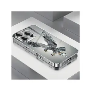 Light Luxury Crystal Eagle Pattern Plated Phone Case With Lens Protection Is Suitable for iPhone17/iPhone17 air/iPhone17 pro/iPhone17 pro max/16 Pro Max/15 Pro Max/14 Pro Max/13 Pro Max/12 Pro Max/11 Pro Max , Compatible With Samsung Galaxy Series A54/A53