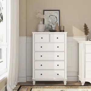 FUFU&GAGA Modern Dresser Storage Chest with 4 Large Drawers,  2 Small Drawers & Carved Legs, Wood Dresser Chest for Bedroom, Living Room & Hallway, jewelry box White (31.5”W x 15.7”D x 47.4”H)