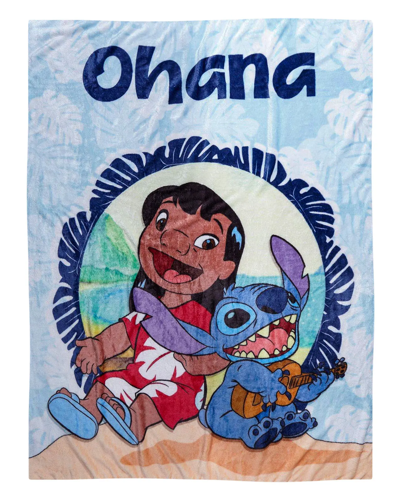 Disney Lilo & Stitch Blanket Ohana Means Family Ukulele at Beach 48"X60"