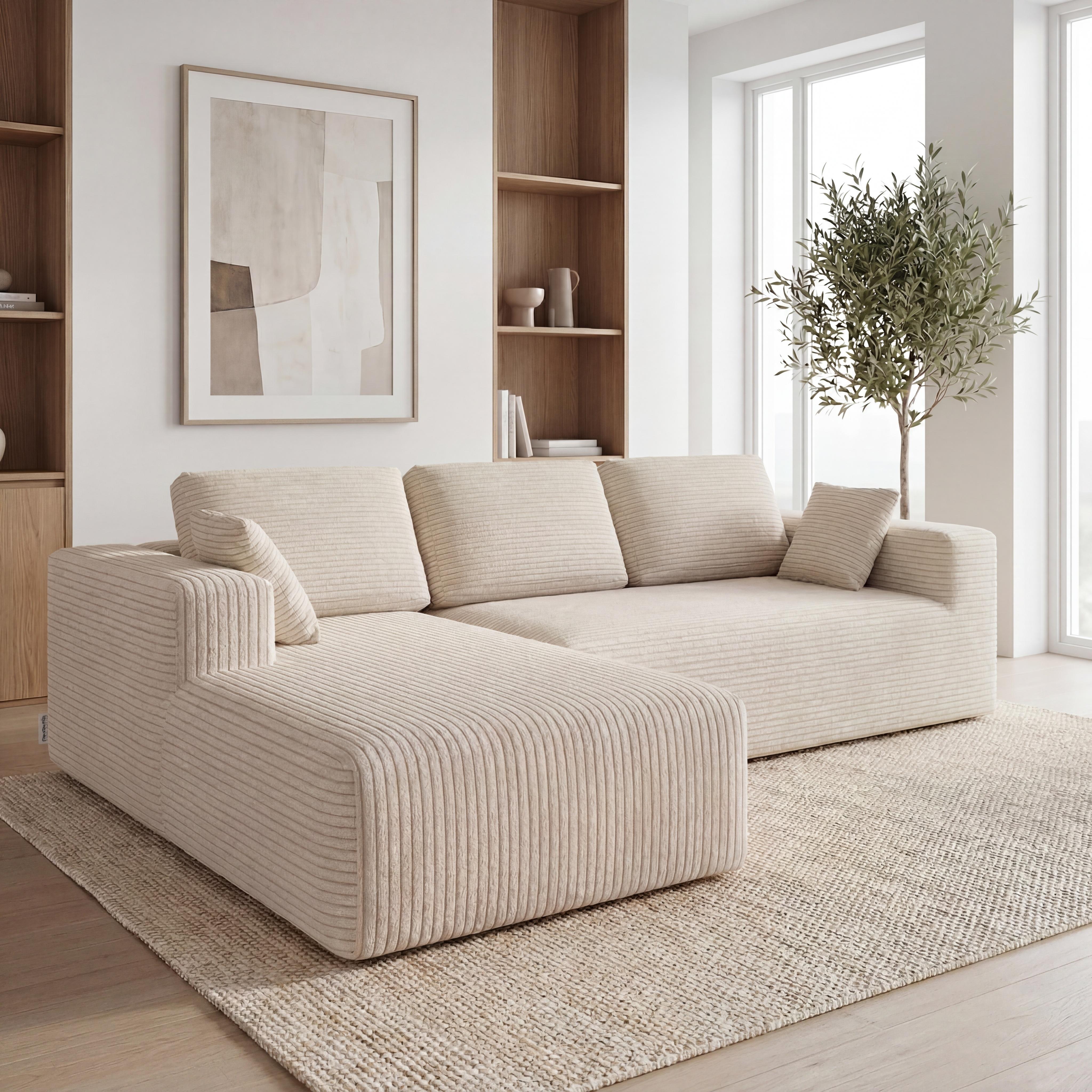 DIGWAC Modern Modular L-Shaped Recliner Sectional Corduroy Sofa with Fixed Arms - Comfy Couch, Durable Furniture for Living Room/Apartment, Upgraded Pocket Spring Base, Soft Fabric, Layered Memory Foam, Deep Seat, Pre-Assembled, Ships in 2 Packages, Sturd