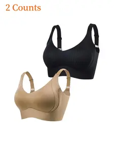 Women's Solid Wireless Push Up Bra, Soft Comfortable Breathable Ribbed Bra, Women's Lingerie for All Seasons, Wireless Underwear Bras