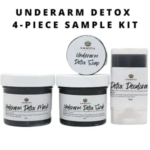 Underarm Detox 4-Piece Sample Kit – Natural Deodorant, Detox Mask, Scrub & Soap – Gently Pulls Out Toxins, Fights Odor, Brightens & Smooths Skin – Perfect for Sensitive Underarms Body Cleaner Brightening Charcoal Body Care Daily Set