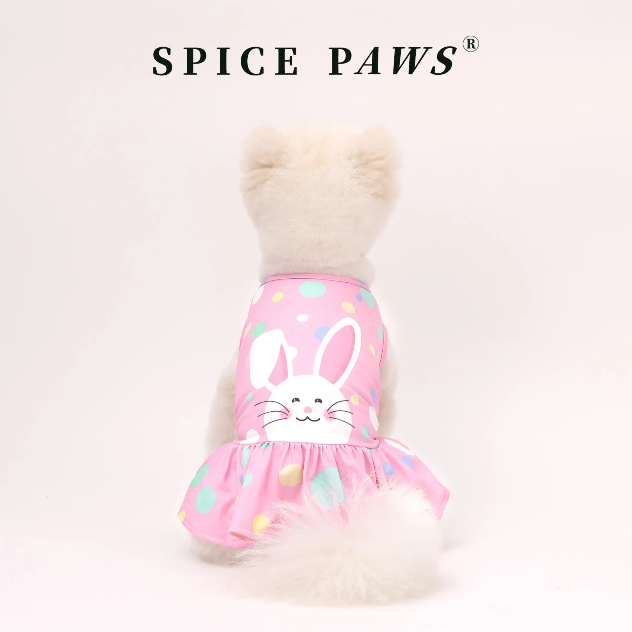 Easter Dog Dress, Pink Polka Dot Bunny Print Pet Sundress, Ruffle Trim Dog & Cat Pink Cute Rabbit Print Skirt, Spring Festive Easter Pet Apparel for Small Medium Pets, Holiday & Spring Wear Clothing Costume, Kitten Clothes