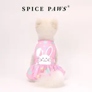 Easter Dog Dress, Pink Polka Dot Bunny Print Pet Sundress, Ruffle Trim Dog & Cat Pink Cute Rabbit Print Skirt, Spring Festive Easter Pet Apparel for Small Medium Pets, Holiday & Spring Wear Clothing Costume