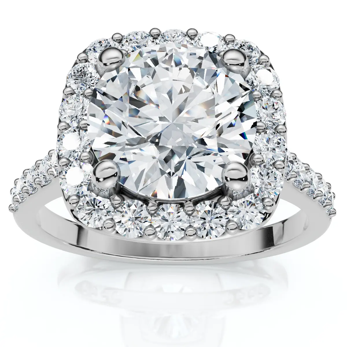 Certified 2Ct Cushion Halo Diamond Engagement Ring Accent White Gold Lab Grown