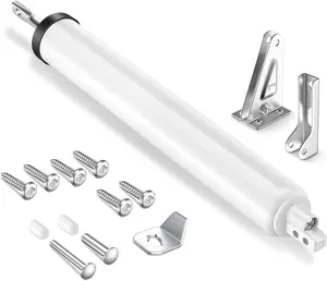 Storm Door Closer, Pneumatic Screen Door Closer, Adjustable Closing Speed, Safety Closure with Hold Open Feature, Universal Window & Door Bracket Kit (White)