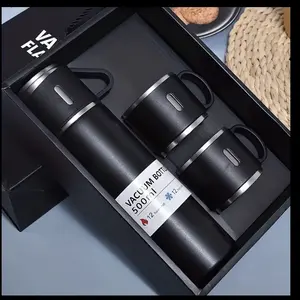 Vacuum Insulated Bottle Set 500ml – Stainless Steel Thermos with Cups (Hot & Cold) Drinkware