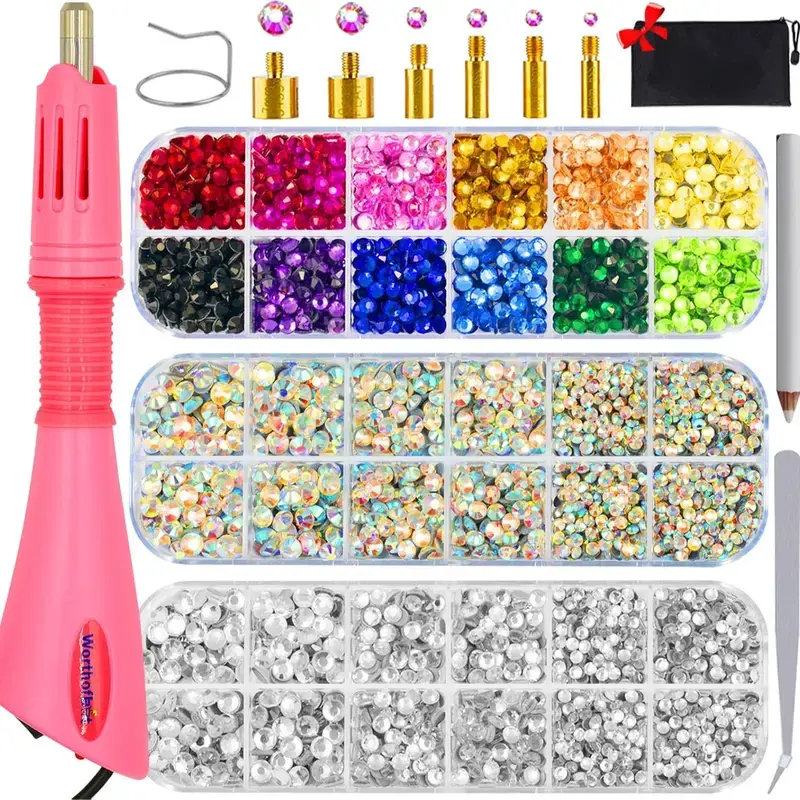 Hotfix Rhinestone Bedazzling Kit with Heat Applicator Wand, 5000 AB Crystal Stick-on Gems for Glue-Free Crafts on Clothes & Fabric, Ab Crystals, Fabric Crafts, 5000 Pcs, Glue-Free Bond, Diy Art Crafts