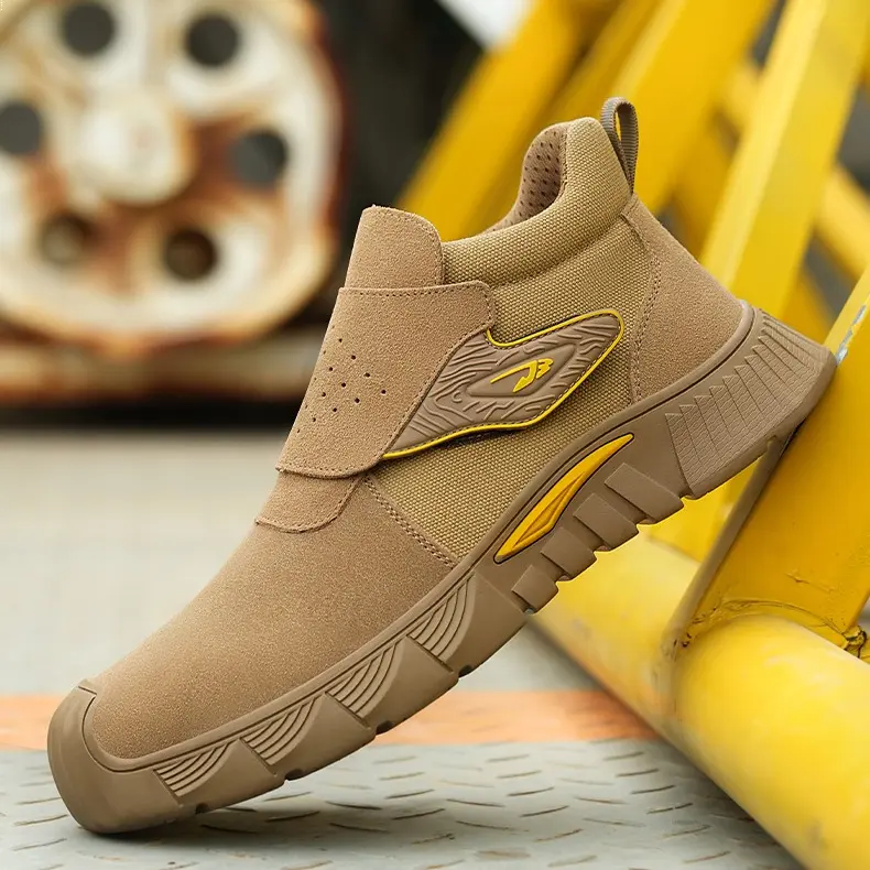 Men's high-top welding shoes, all-season styles, anti-crush and anti-puncture work shoes, lightweight and breathable workwear shoes