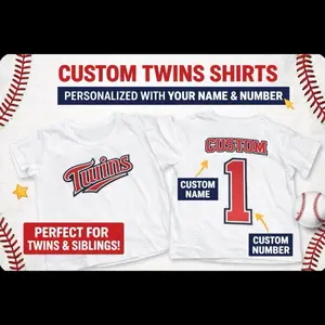 Custom Twins Matching Shirts – Personalized Kids Baseball Style Tees | Sibling Set | Custom Name & Number Shirts