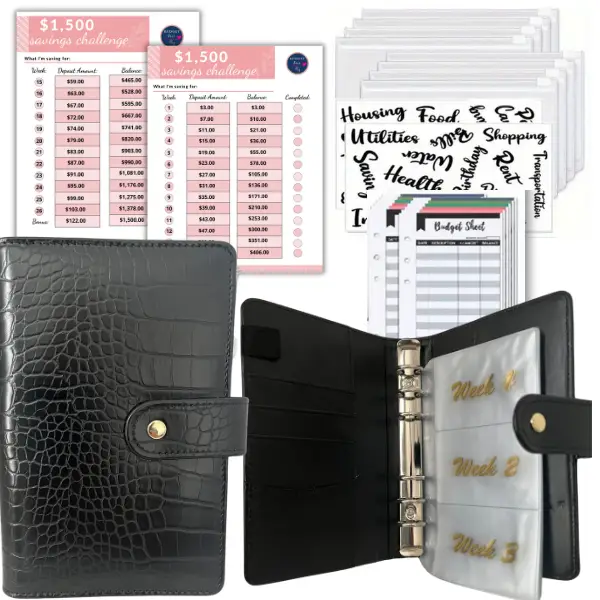 $1,500 Savings Challenge Cash Stuffing Binder