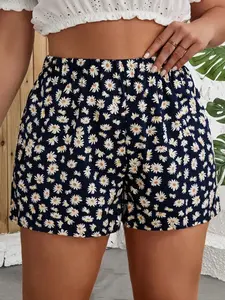 Elegant Daisy Print Floral Wide Leg Casual Shorts for Women, Perfect for Spring Summer Fall, Multi-Occasion Wear, Comfortable and Stylish Bottom