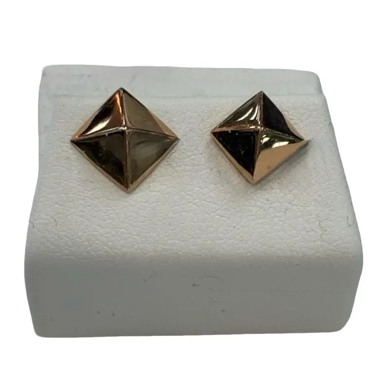 14k Real Rose Gold Simple Pyramid Stud Earrings Cool Ear Jewelry Fine Jewelry Accessories for Women Fine Jewellery Accessories for Men