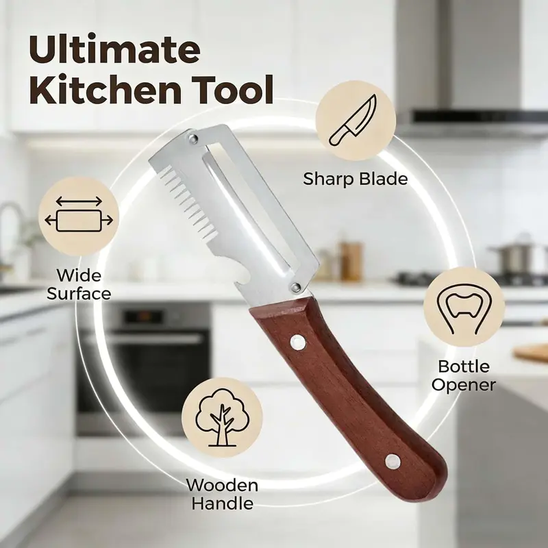 Multifunctional Vegetable Peeler,With wooden handle & bottle opener and grater 3 in 1 kitchen gadgets for potatoes pumpkinsp garlic sugarcane pineapples carrots and other vegetables or fruits Multifunctional Vegetable Peeler,With wooden handle & bottle opener and grater 3 in 1 kitchen gadgets for potatoes pumpkinsp garlic sugarcane pineapples carrots and other vegetables or fruits
