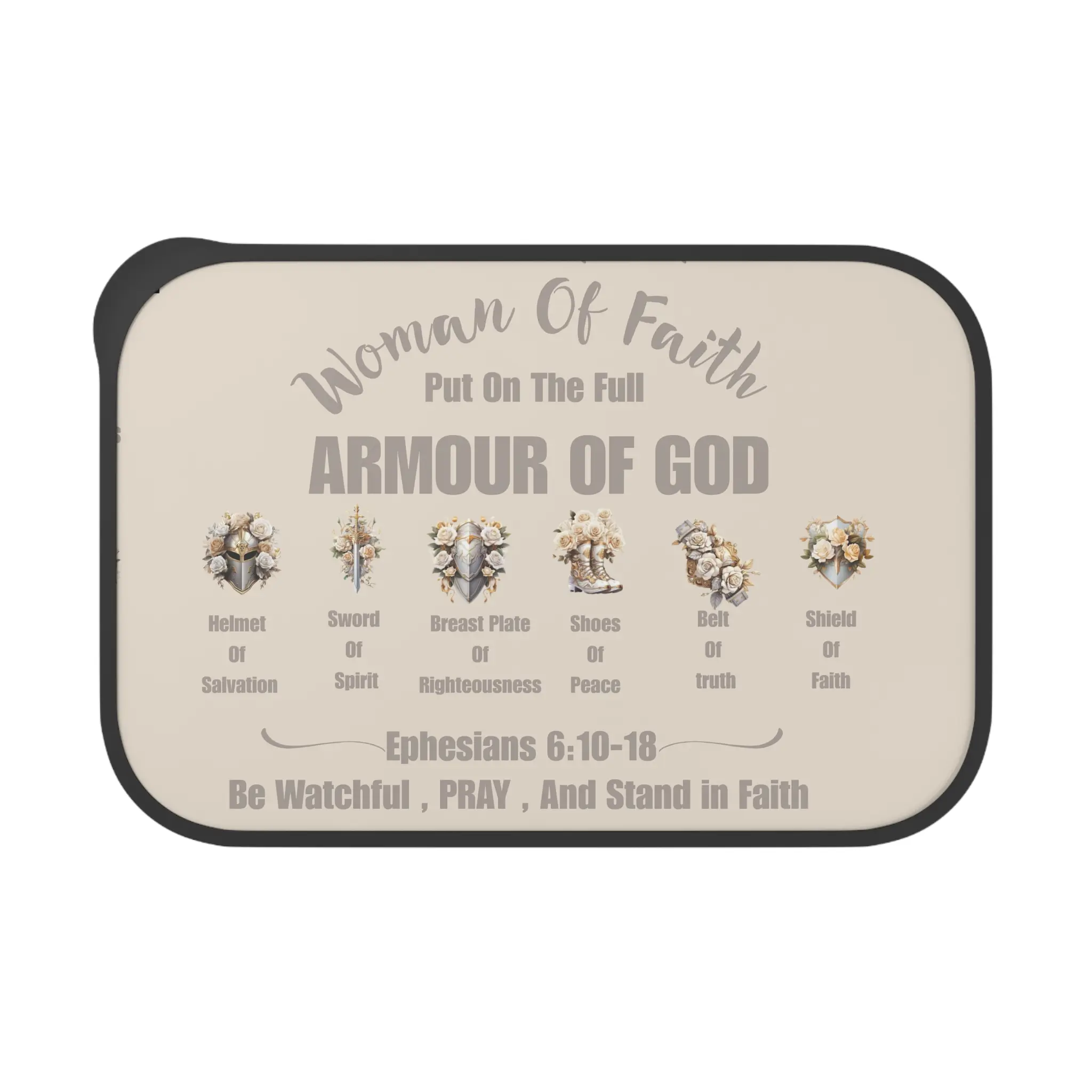 Armour of God Illustration PLA Bento Box with Band and Utensils | Woman of Faith Scripture Design
