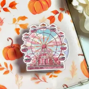 Pink Pastel Ferris Wheel Phone Grip, Rotating Stand, MagSafe Compatible Holder