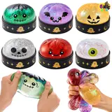 Halloween Dumpling Stress Relief Toys, 1pcs/3pcs/6pcs/8pcs/12pcs with Steamer Storage Boxes,Slow‑rebound maltose squishy toys, ideal for Halloween party gifts, featuring grimace pumpkin and little devil designs