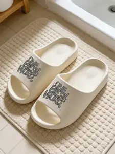 1 Pair Matching Letter Slides, "One Best Word" Print, Anti-slip Thick Sole, For Couple Loungewear And Shower Use