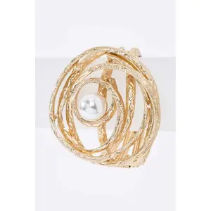 Pearl Accent Oversize Textured Hinged Bangle